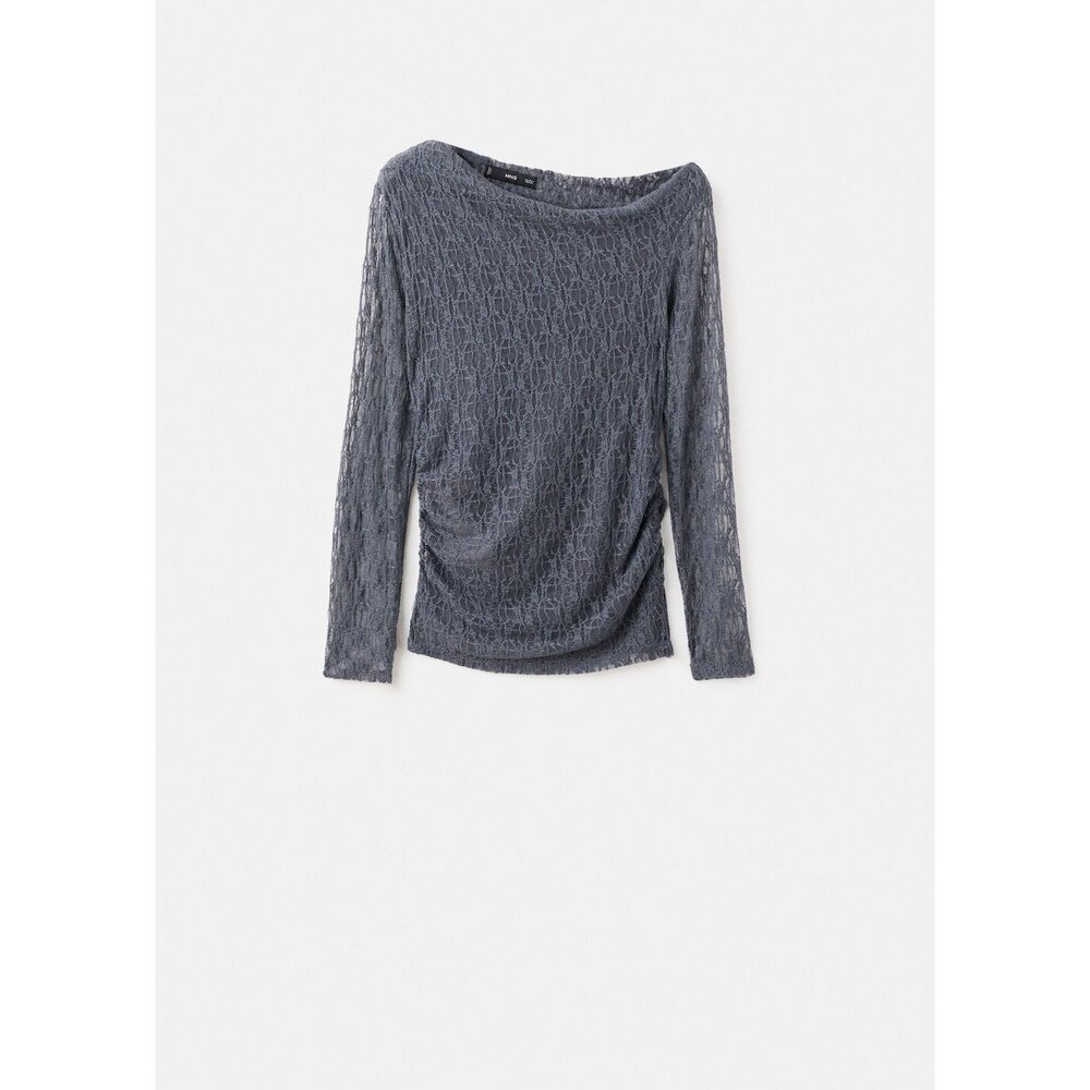 MANGO - Lace top with asymmetrical neckline grey